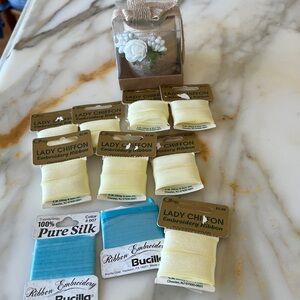 Vintage Offray Embroidery Chiffon ribbon& small candle